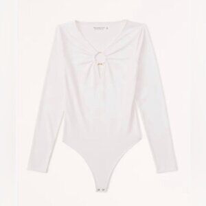 Abercrombie & Fitch Long Sleeve Keyhole White Bodysuit Extra Small